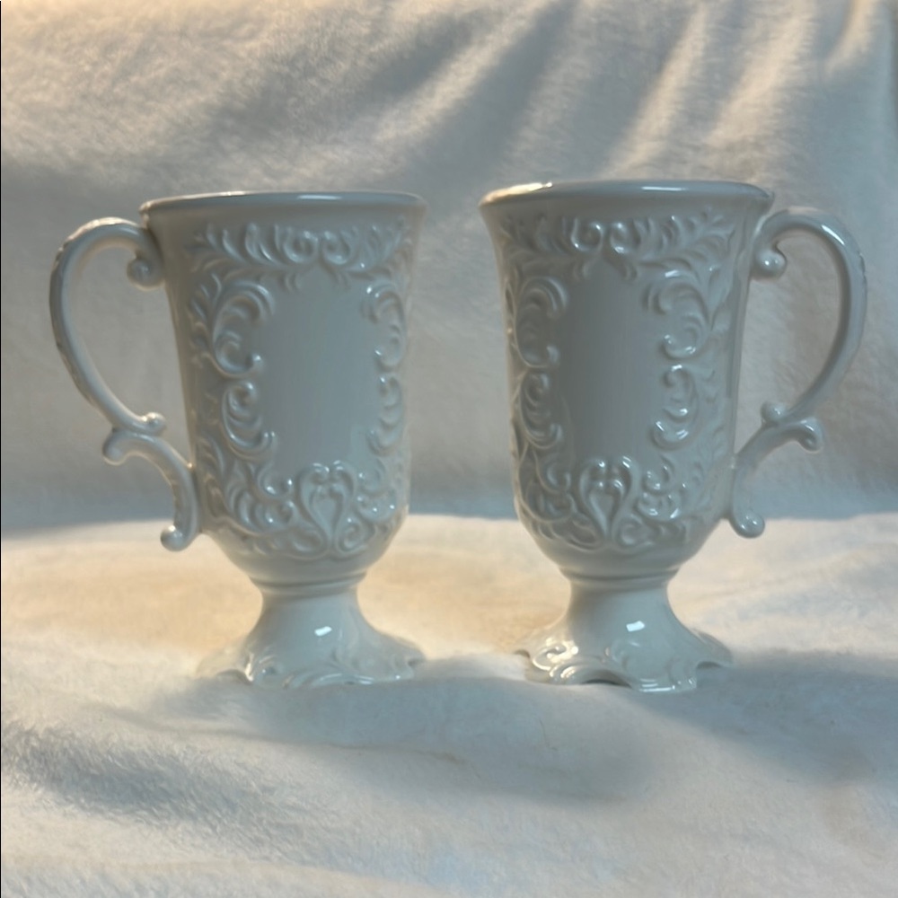 Vintage Napcoware Provincial tall, white footed mugs, 5.5 inches